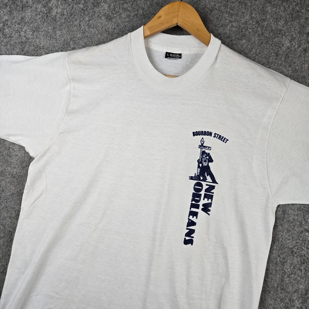 Vintage 90s New Orleans T Shirt Mens Large White Bourbon Street Jazz 90s